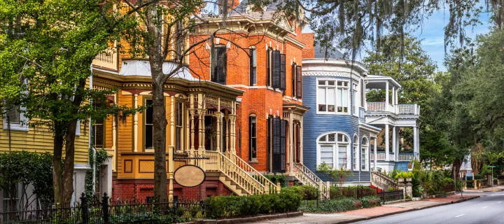 Downtown historic streets with oak trees and Spanish moss in Georgia. Cheap car insurance in Douglas.