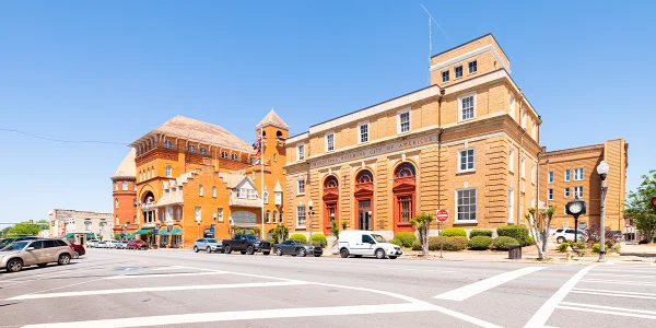 The Historic District downtown in Americus, Georgia: Cheap car insurance in The Peach State