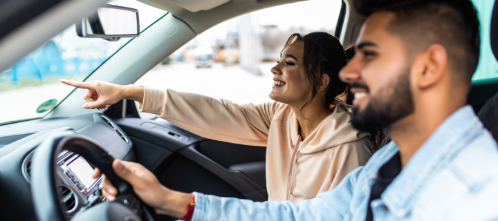 Enjoy life fun couple driving car.